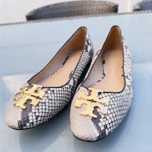 Tory Burch Snakeskin Flats - Gold and Gray